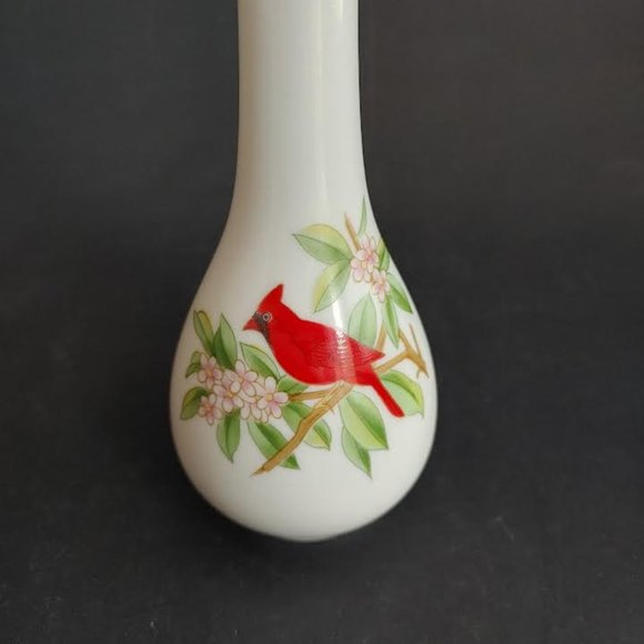Vintage Lefton Cardinal Bud Vase Gold Trim Japan 2595 EUC 7" Bird Floral - Picture 4 of 9
